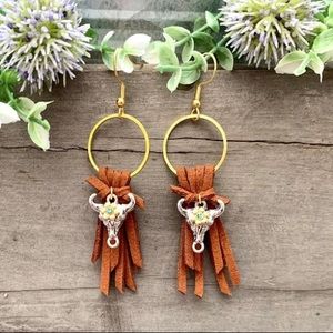 Cow Skull Fringe Western Earrings